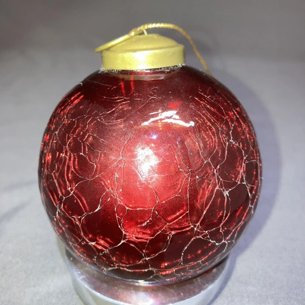 Vintage Red Crackle Ball Christmas Ornament /3